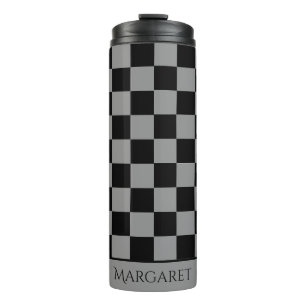 black and grey chequered monogram name thermal tumbler