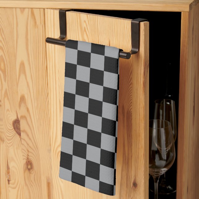 Black and Grey Chequered Print Kitchen Towel (Thirds Fold)