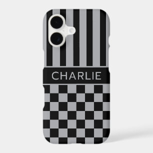 Black and Grey Chequered Striped Personalized