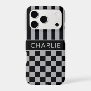 Black and Grey Chequered Striped Personalized