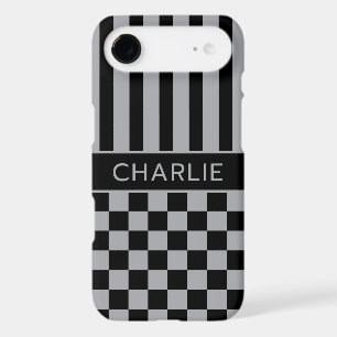Black and Grey Chequered Striped Personalized