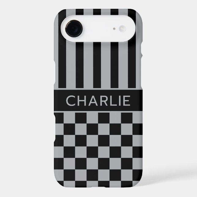 Black and Grey Chequered Striped Personalized (Back)