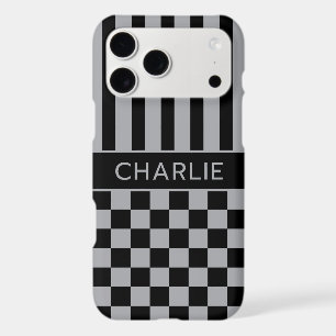 Black and Grey Chequered Striped Personalized