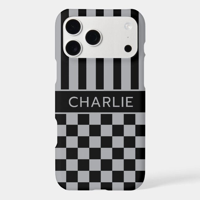 Black and Grey Chequered Striped Personalized (Back)