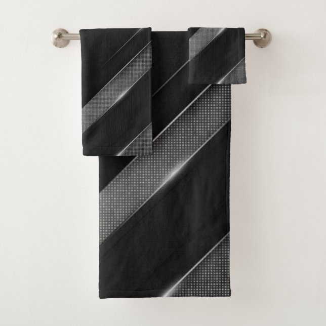 Black And Grey Chevron  Bath Towel Set (Insitu)