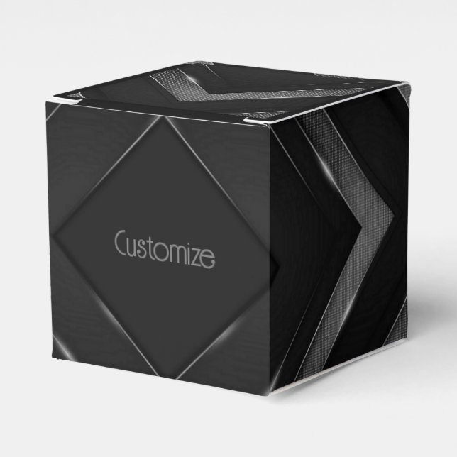 Black And Grey Chevron Cube Favor Box (Front Side)