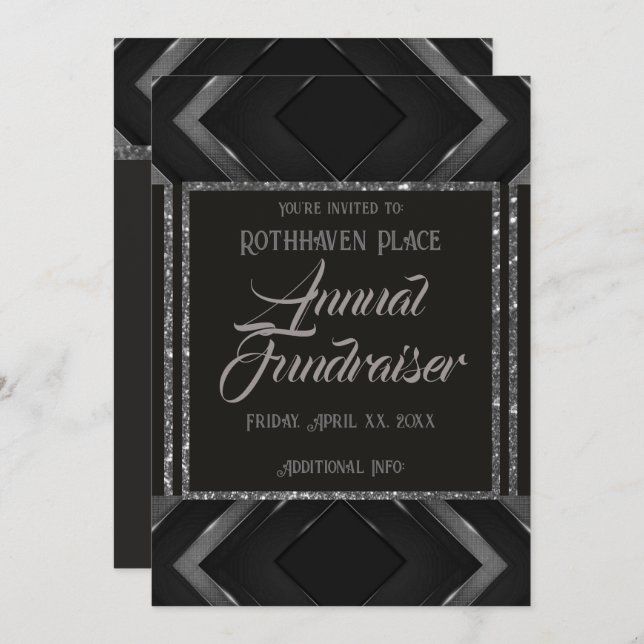 Black And Grey Chevron  Invitation (Front/Back)