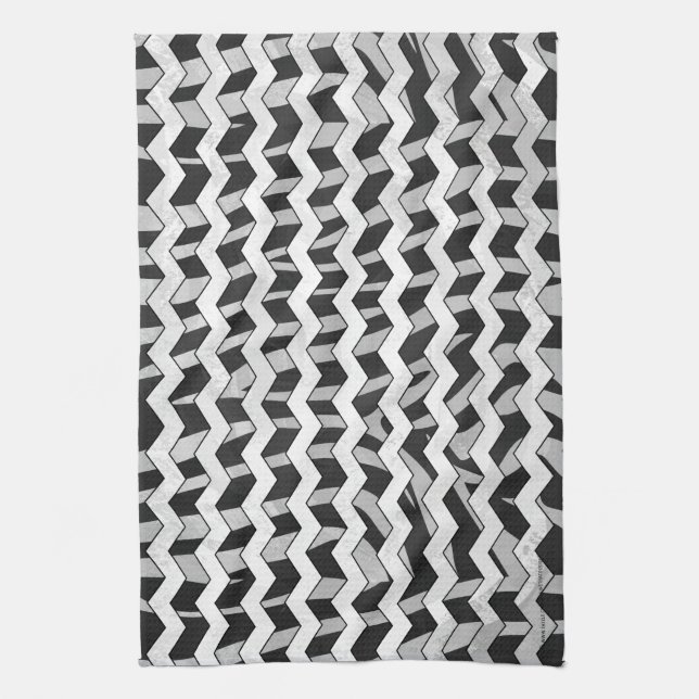 Black and Grey Chevron Zebra pattern Kitchen Towel (Vertical)