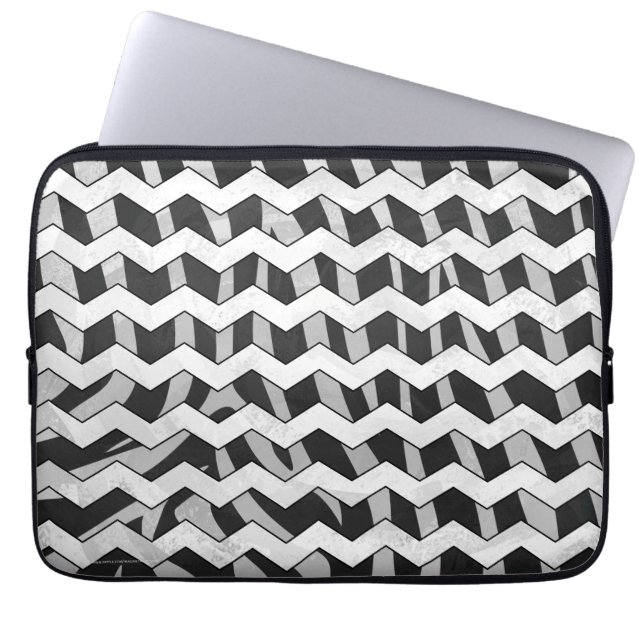 Black and Grey Chevron Zebra pattern Laptop Sleeve (Front)