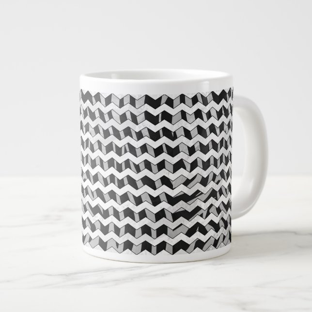 Black and Grey Chevron Zebra pattern Large Coffee Mug (Front Right)