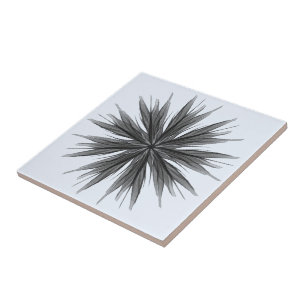 Black And Grey Circular Spray Of Feathered Leaves Tile