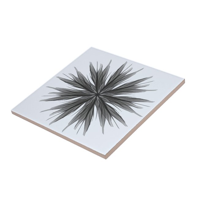 Black And Grey Circular Spray Of Feathered Leaves  Tile (Side)