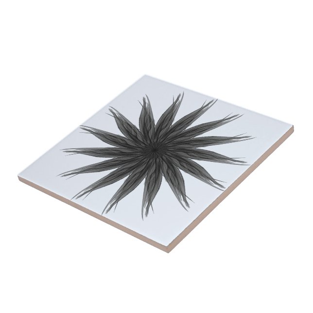 Black And Grey Circular Spray Of Feathered Leaves  Tile (Side)