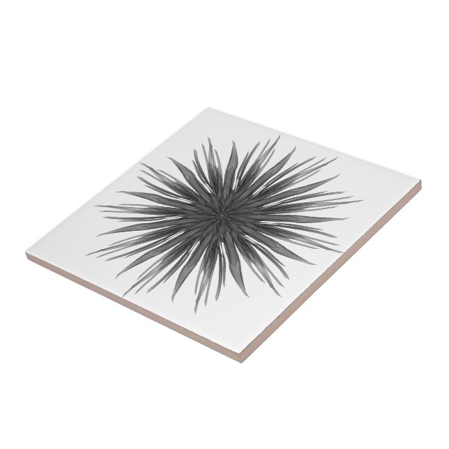 Black And Grey Circular Spray Of Feathered Leaves  Tile (Side)