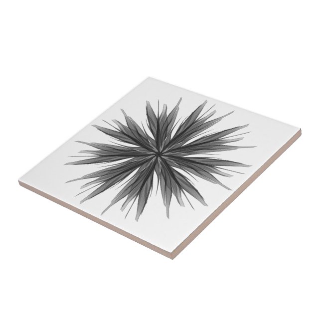 Black And Grey Circular Spray Of Feathered Leaves  Tile (Side)