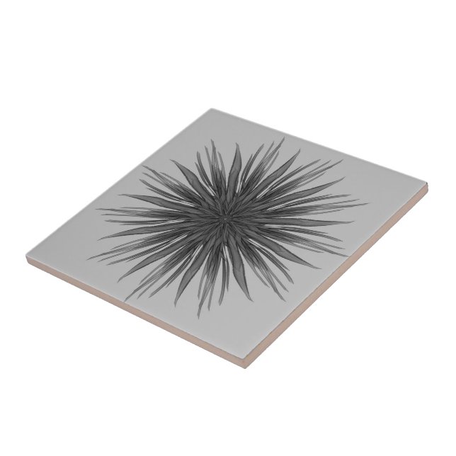 Black And Grey Circular Spray Of Feathered Leaves  Tile (Side)