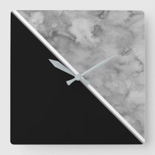 Black and Grey Colour Block Square Wall Clock