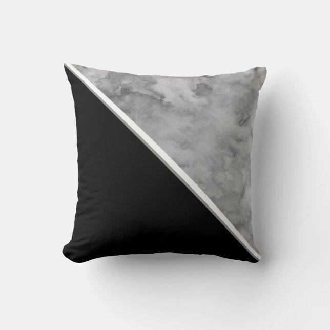 Black and Grey Colour Block Throw Pillow (Front)