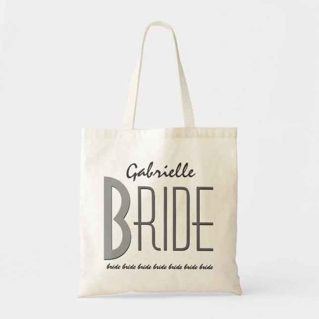 Black and Grey Custom Name Personalized Bride V13A Tote Bag (Front)