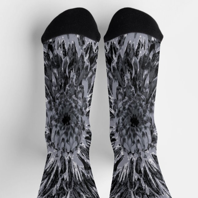 Black and Grey Dahlia Flower Socks (Top)