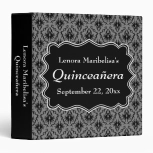 Black and Grey Damask Pattern Quinceanera Binder