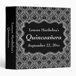 Black and Grey Damask Pattern Quinceanera Binder
