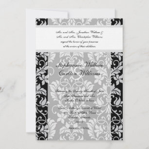 Black and Grey Damask Wedding Invitation