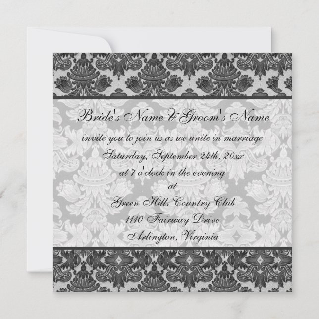 Black and Grey Damask Wedding Invitation (Front)