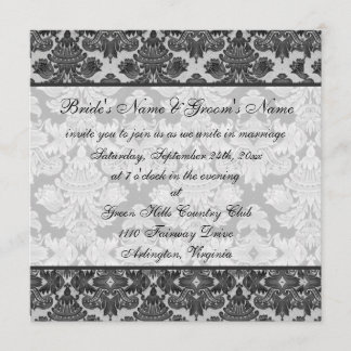 Black and Grey Damask Wedding Invitation