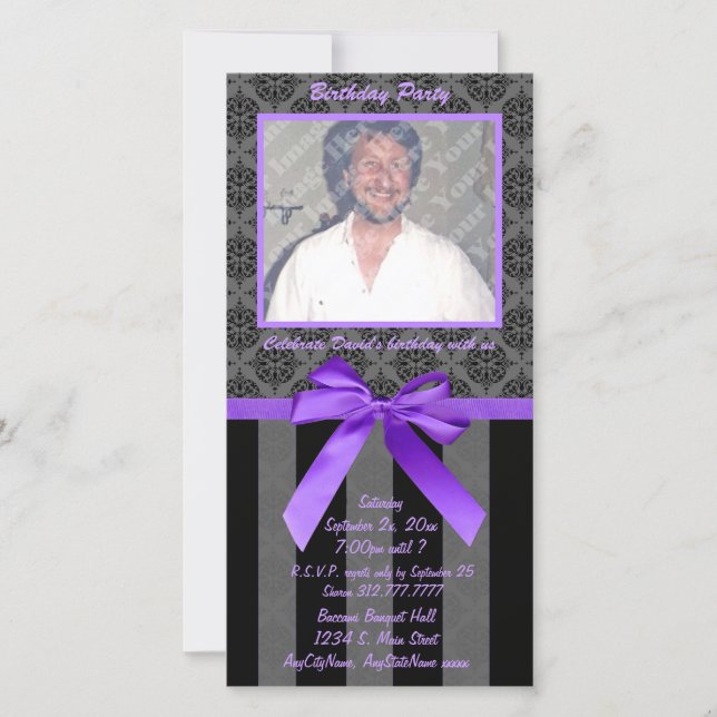 Black And Grey Damask With Purple Ribbon (Front)