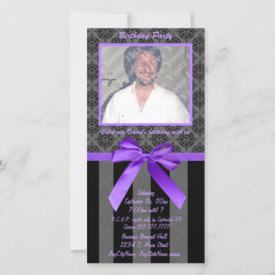 Black And Grey Damask With Purple Ribbon