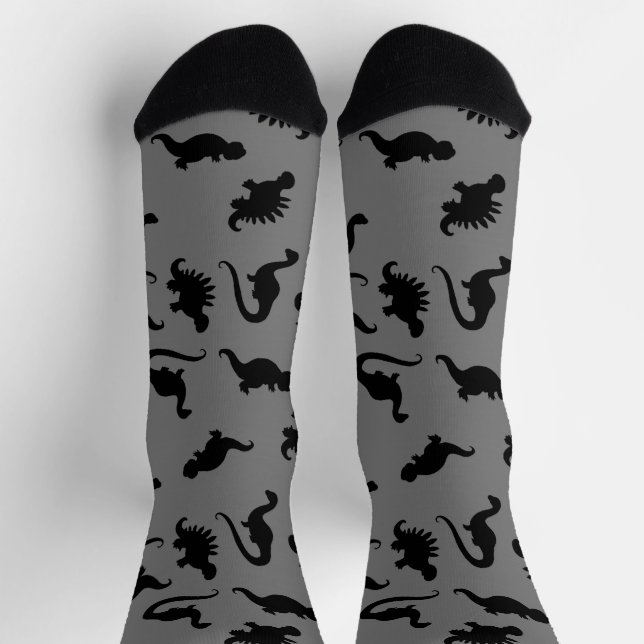 Black and Grey Dinosaur Silhouette  Socks (Top)