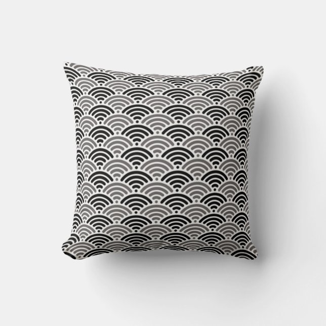 Black And Grey Dragon Scale Kimono Pattern Throw Pillow (Front)