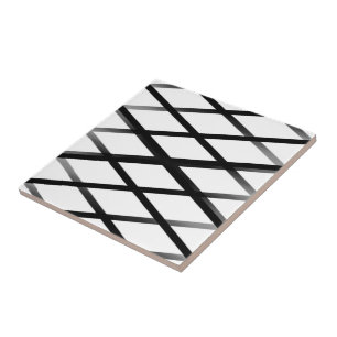 Black And Grey Fading Ombre Crisscross Lattice Art Tile