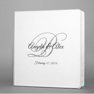 Black and Grey Fancy Script Monogram White Binder