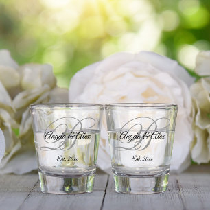 Black and Grey Fancy Script Monogrammed Shot Glass