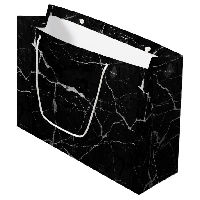 Black and grey faux marble texture large gift bag (Front Angled)