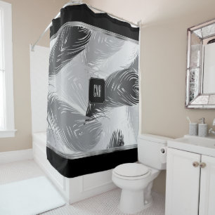 Black and Grey Feather Pattern with Monogram