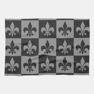 Black and Grey Fleur de lis Kitchen Towel