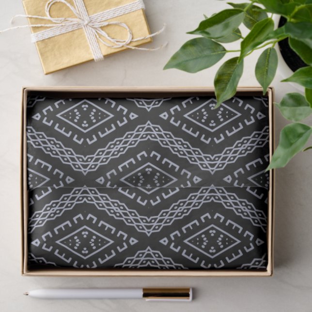 Black And Grey Geometric Mudcloth Print Tissue Paper (Gift)