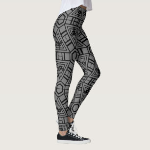 black and grey GEOMETRIC PATTERN Leggings
