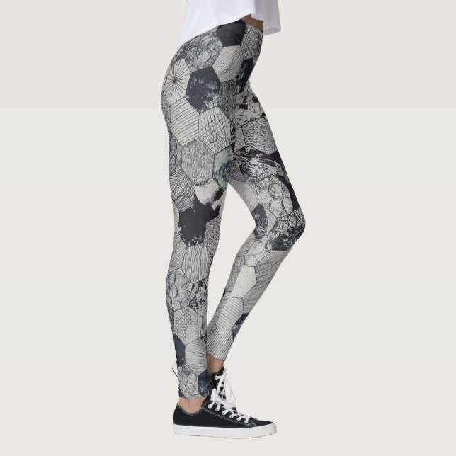 Black And Grey Geometric Shapes Leggings (Right)