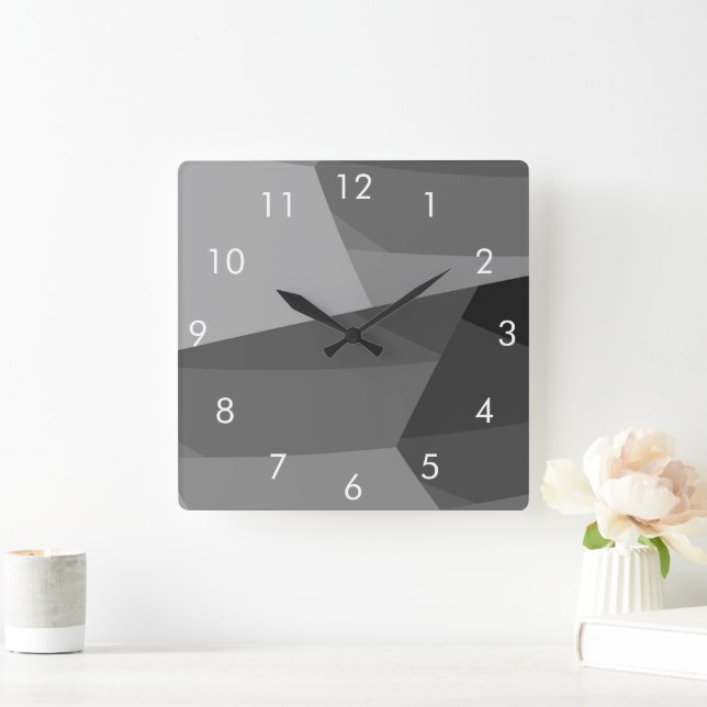 Black and Grey Geometric Square Wall Clock (Home)