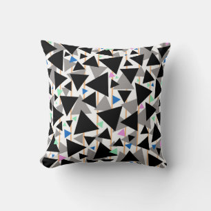 Black And Grey Geometric Triangle Throw Pillow