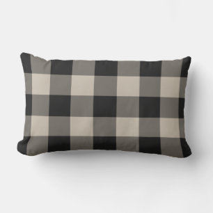 Black and Grey Gingham Buffalo Check Pattern Lumbar Pillow