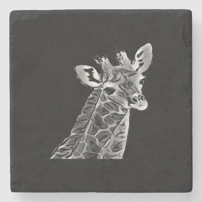 Black and grey giraffe  stone coaster (Front)