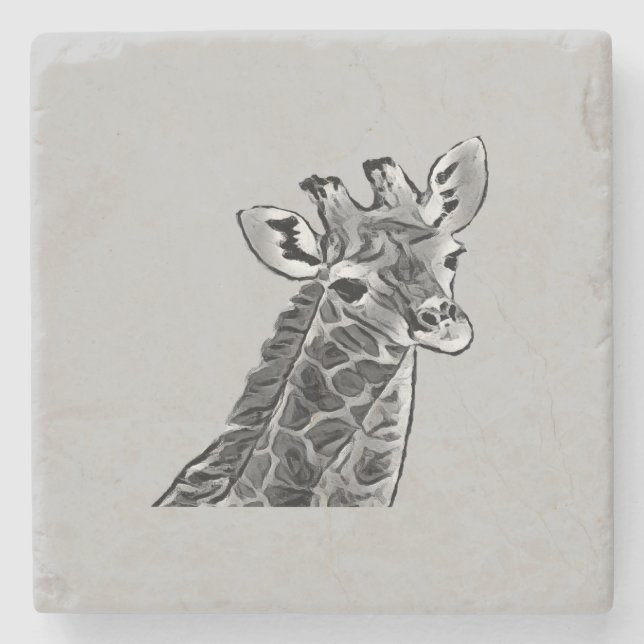Black and grey giraffe  stone coaster (Front)