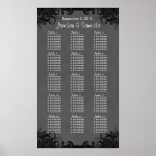 Black and Grey Goth 15 Wedding Table Seating Chart