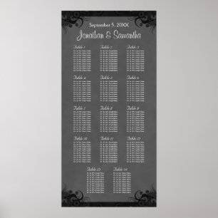 Black and Grey Goth Wedding 14 Table Seating Chart