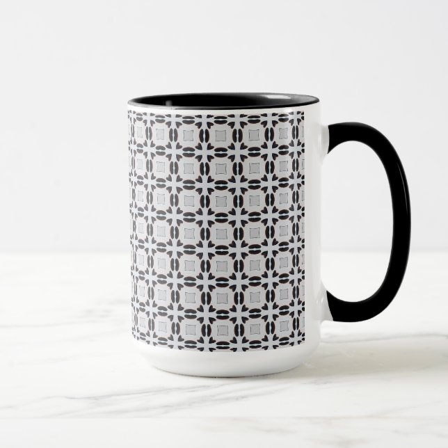 Black and Grey Graphic Tiled Pattern Mug (Right)